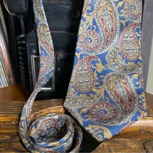 Paisley Silk Tie in Blue and Gold 100% Silk Croft & Barrow